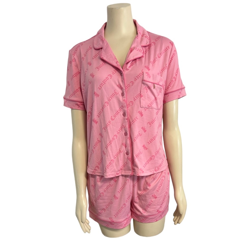 Juicy Couture Pink Logo Pajama Top Shorts Set Womens Medium NWT‎